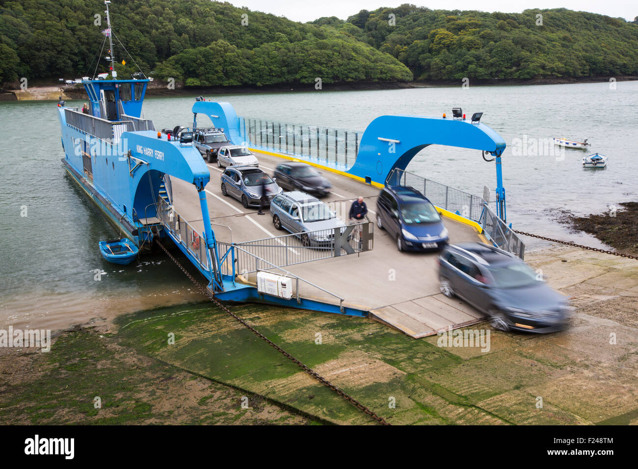 The King Harry Ferry which crosses the River Fal, connecting Falmouth with the Roseland peninsular, Cornwall, UK. Stock Photo