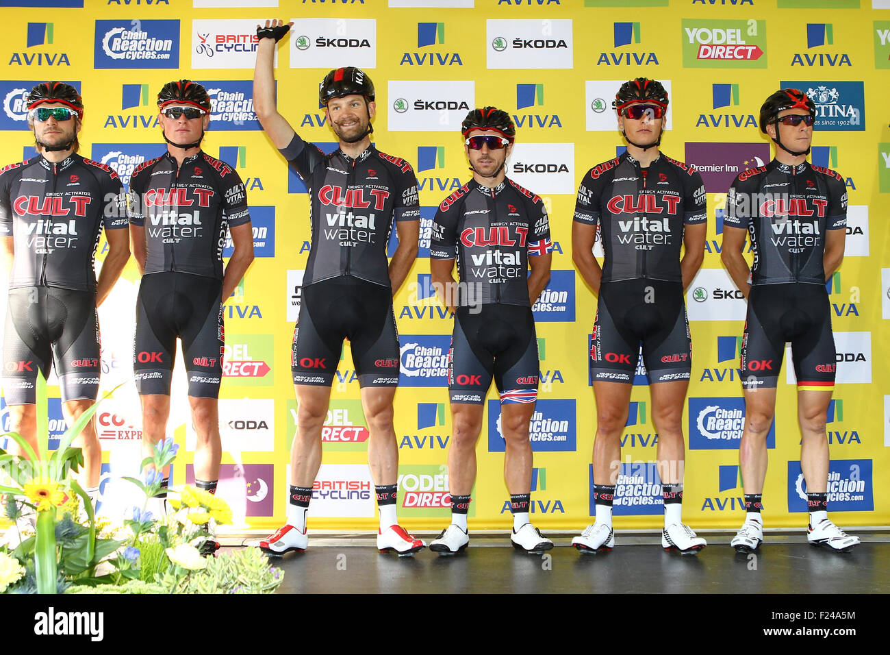 Stoke, UK. 11th Sep, 2015. Tour Of Britain Stage Six. Stoke to Nottingham. Cult Energy Pro Cycling register before the start of stage 6. Credit:  Action Plus Sports/Alamy Live News Stock Photo