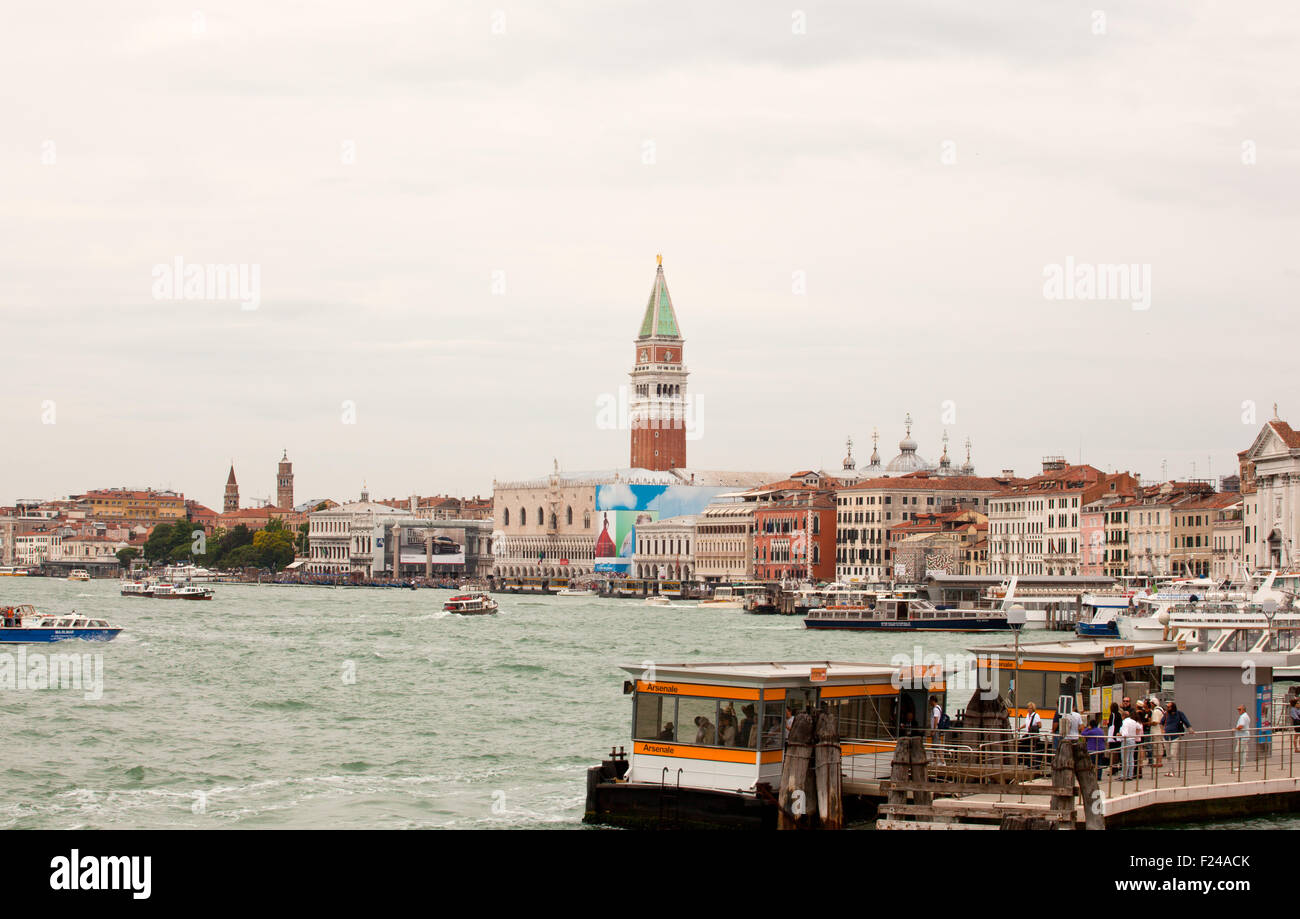 Seaview of  belltower in the city of Venice Stock Photo
