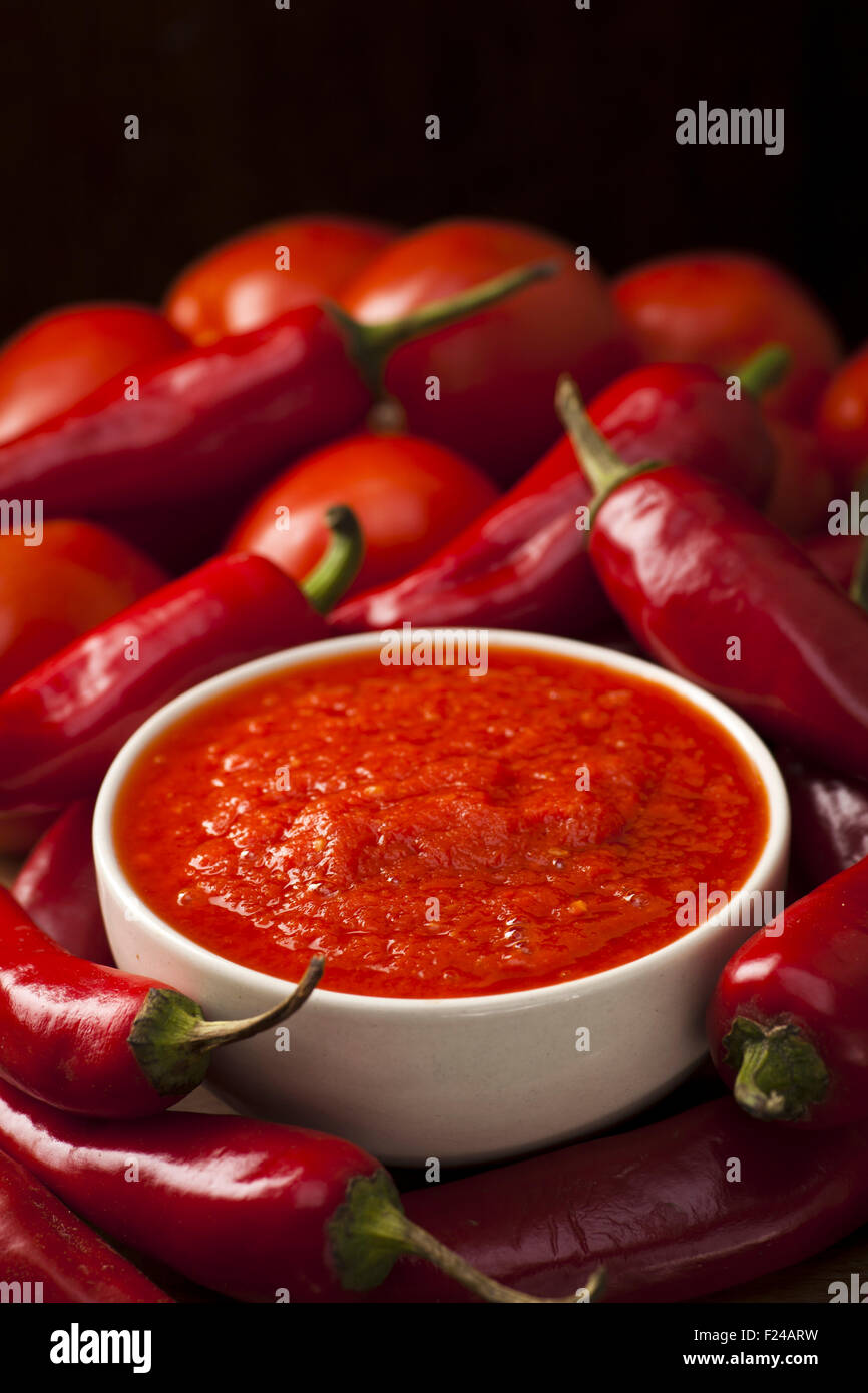 Red tomato and chili sauce Stock Photo
