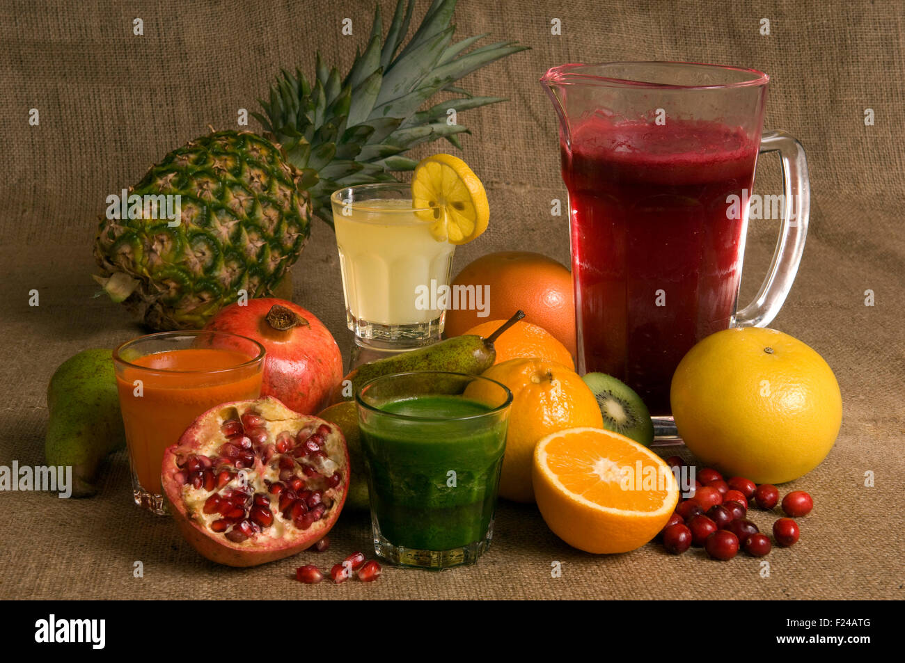 Equipment and ingredients for juicing, including fruits and vegetables