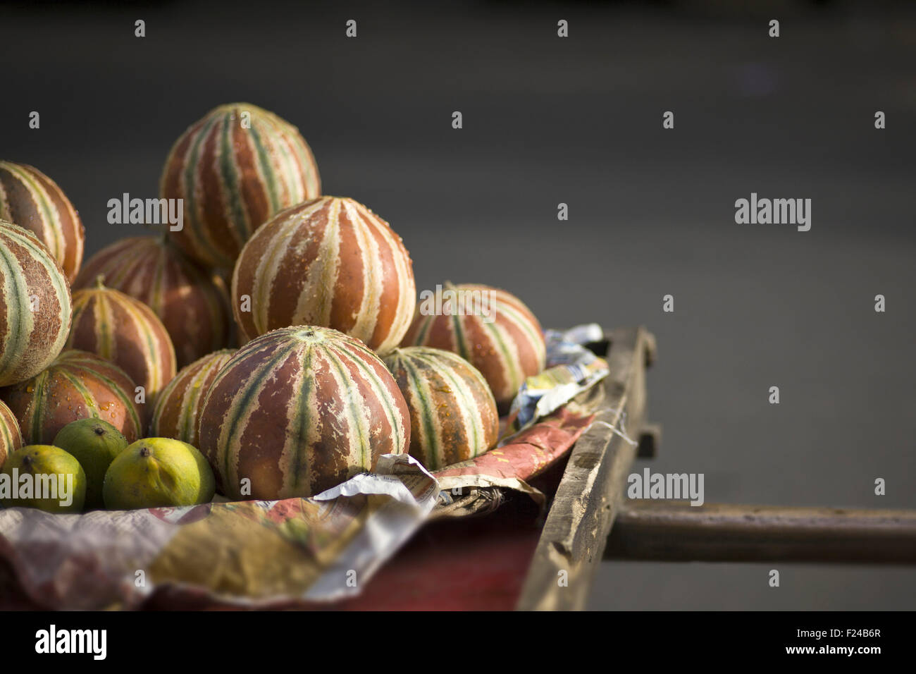 Melons sold on the Indian streets Stock Photo