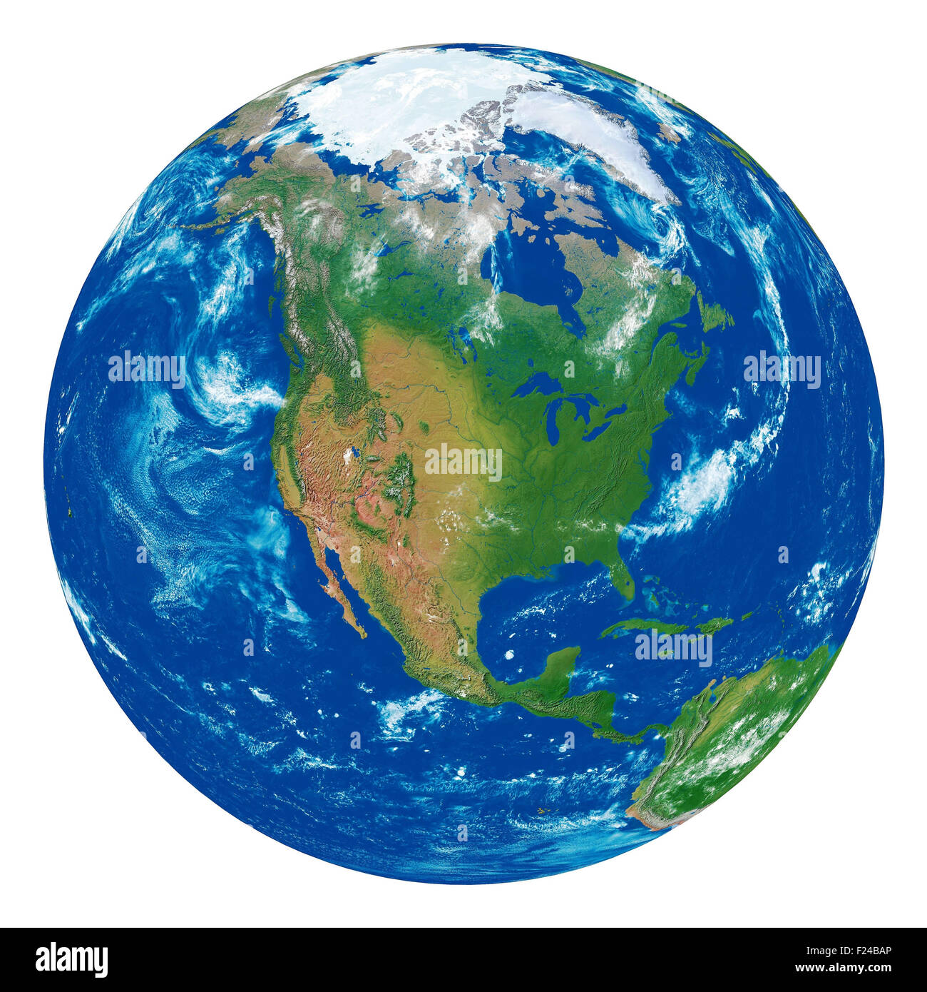 North American continent of the seas and oceans. 3d render on a white