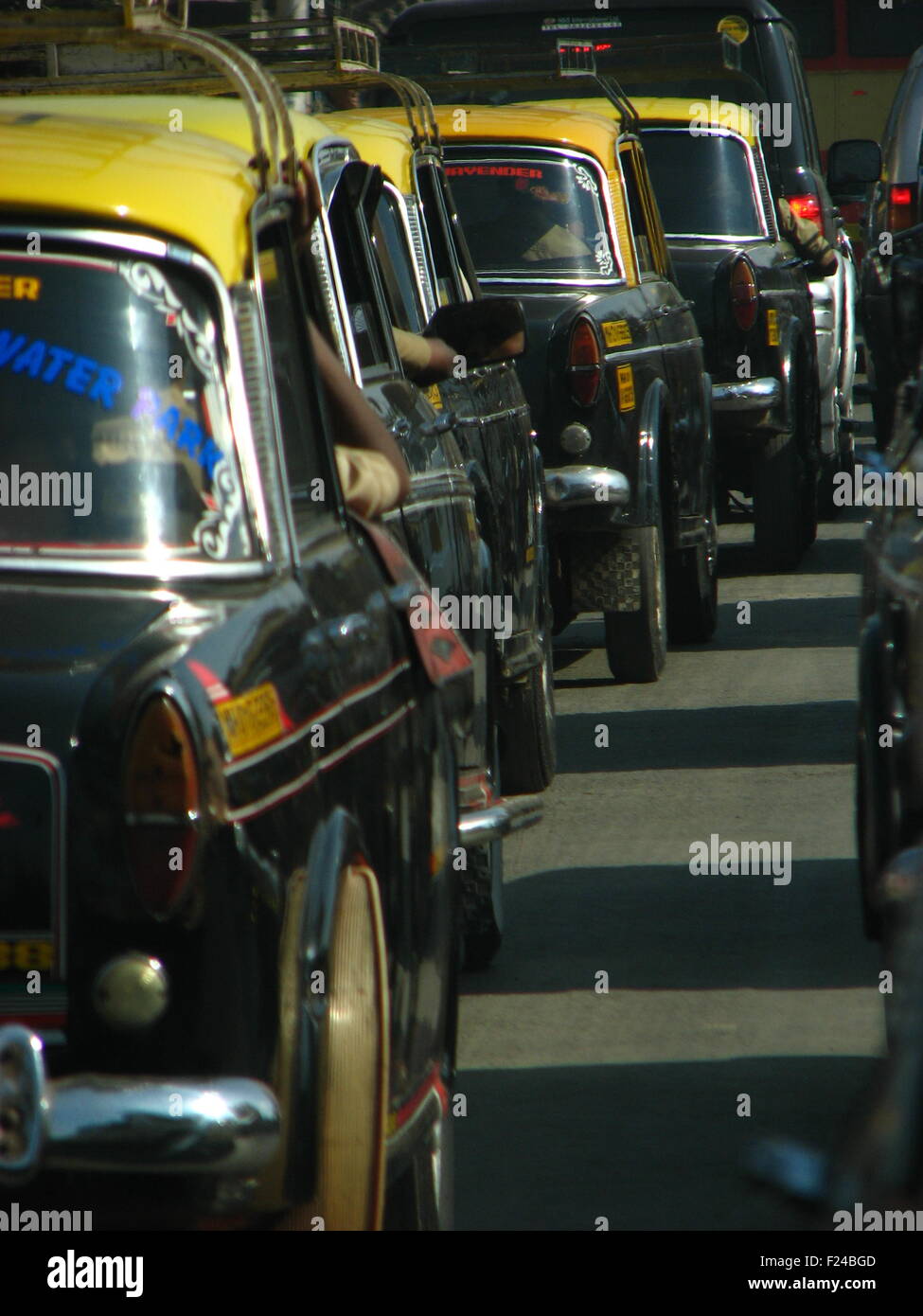 Taxi line stuck in traffic jam, in Mumbai India Stock Photo