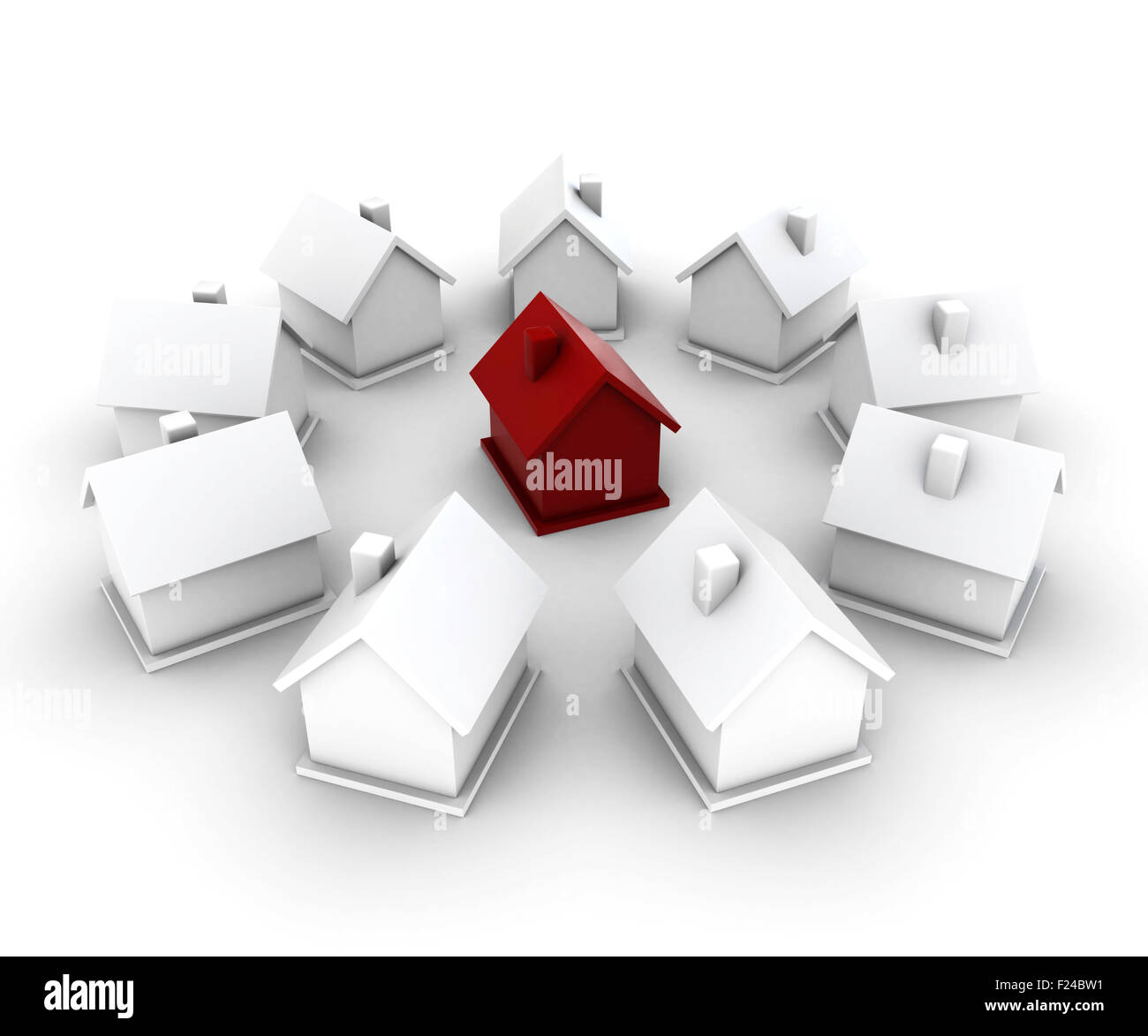 Little gray house on white background standing in circle Stock Photo