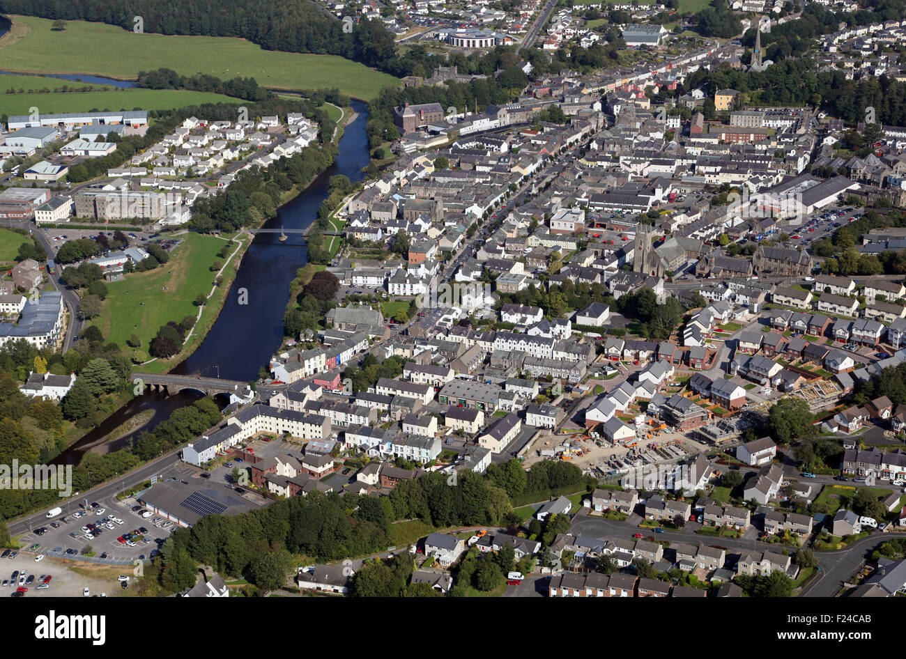 aerial view of Cockermouth town centre, Cumbria, UK Stock Photo