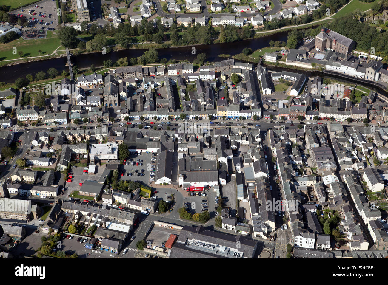 aerial view of Cockermouth town centre, Cumbria, UK Stock Photo