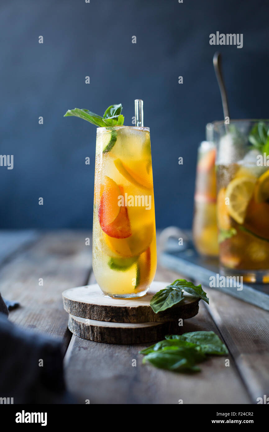 A basil plum fruit cocktail Stock Photo Alamy