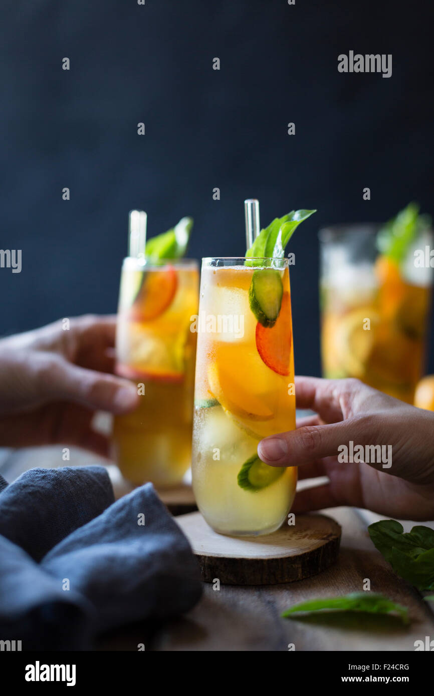 A basil plum fruit cocktail Stock Photo Alamy