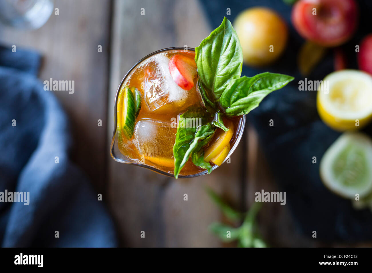 A basil plum fruit cocktail. Stock Photo