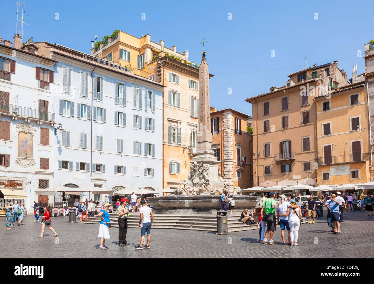 Fontana del Pantheon and egyptian obelisk in the Piazza della Rotonda Rome Roma Lazio Italy EU Europe Stock Photo