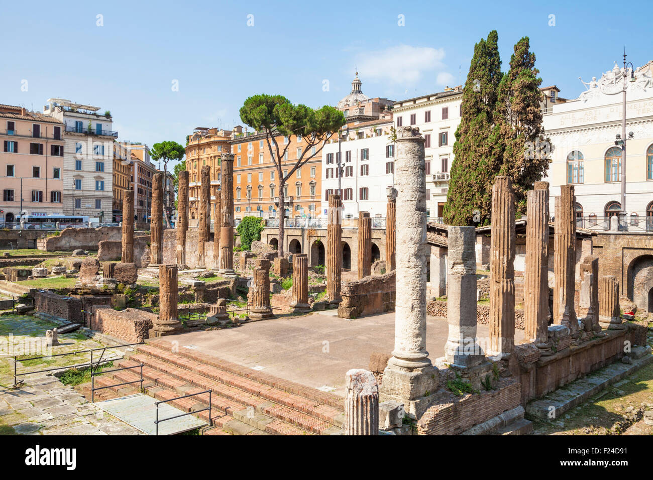 Ruins of four Roman theatres in the Largo di Torre Argentina or largo argentina a square in Rome Italy Roma Lazio EU Europe Stock Photo