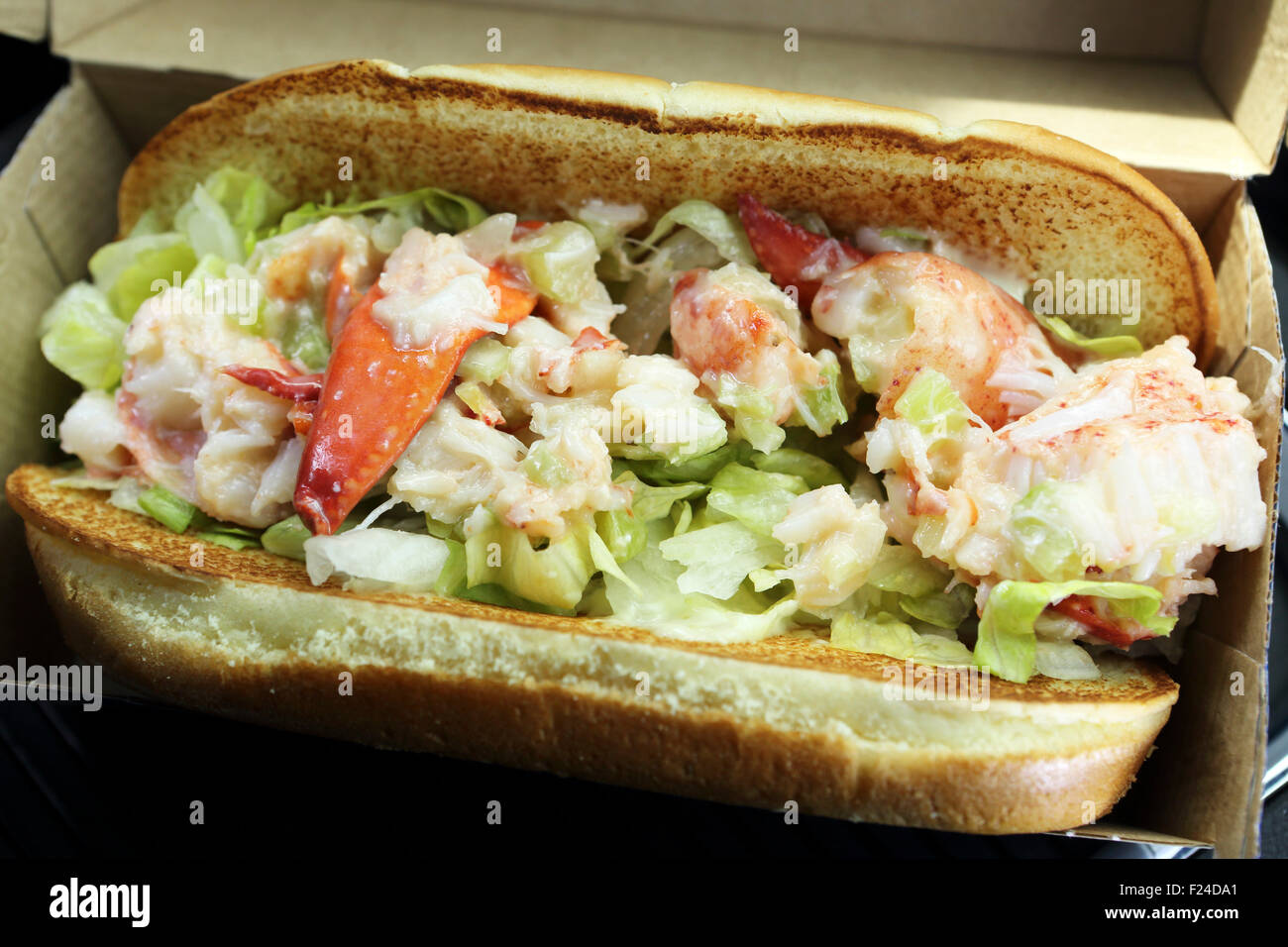 A McLobster sandwich in Nova Scotia, Canada. The lobster roll sandwiches are served at fast food restaurants in Atlantic Canada. Stock Photo
