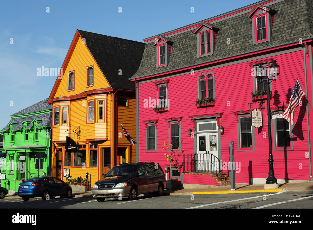Colourful houses on King Street in Lunenburg in Nova Scotia, Canada