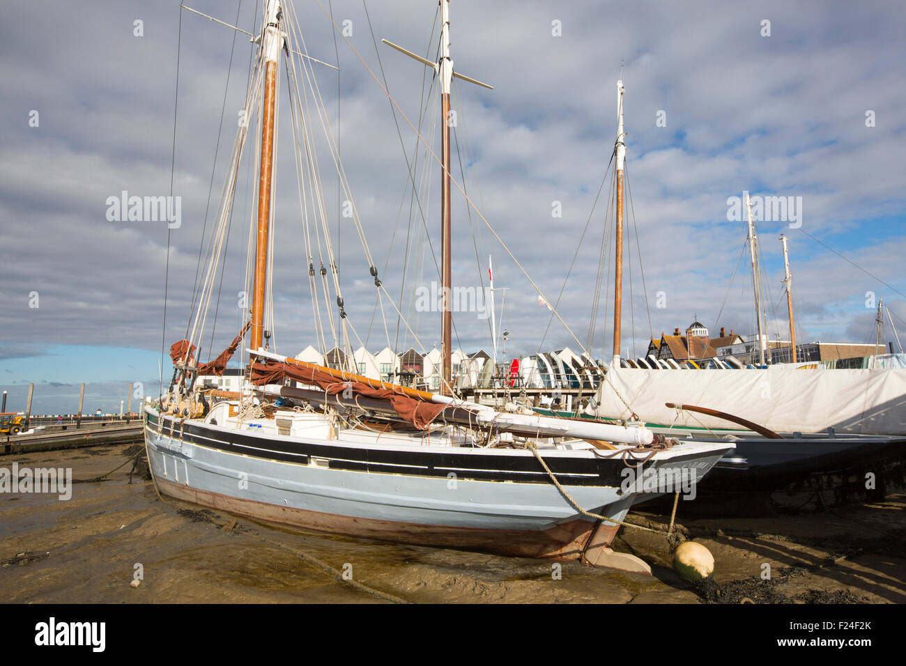 Traditional wooden Smack fishing boats in Brightlingsea, Essex, UK. Stock Photo