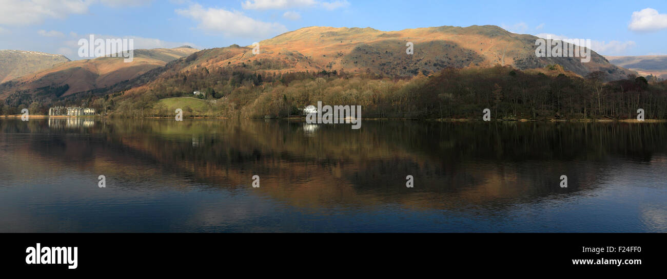 Summer, Heron Pike Fell reflected in Grasmere, Lake District National Park, Cumbria, England, UK Stock Photo