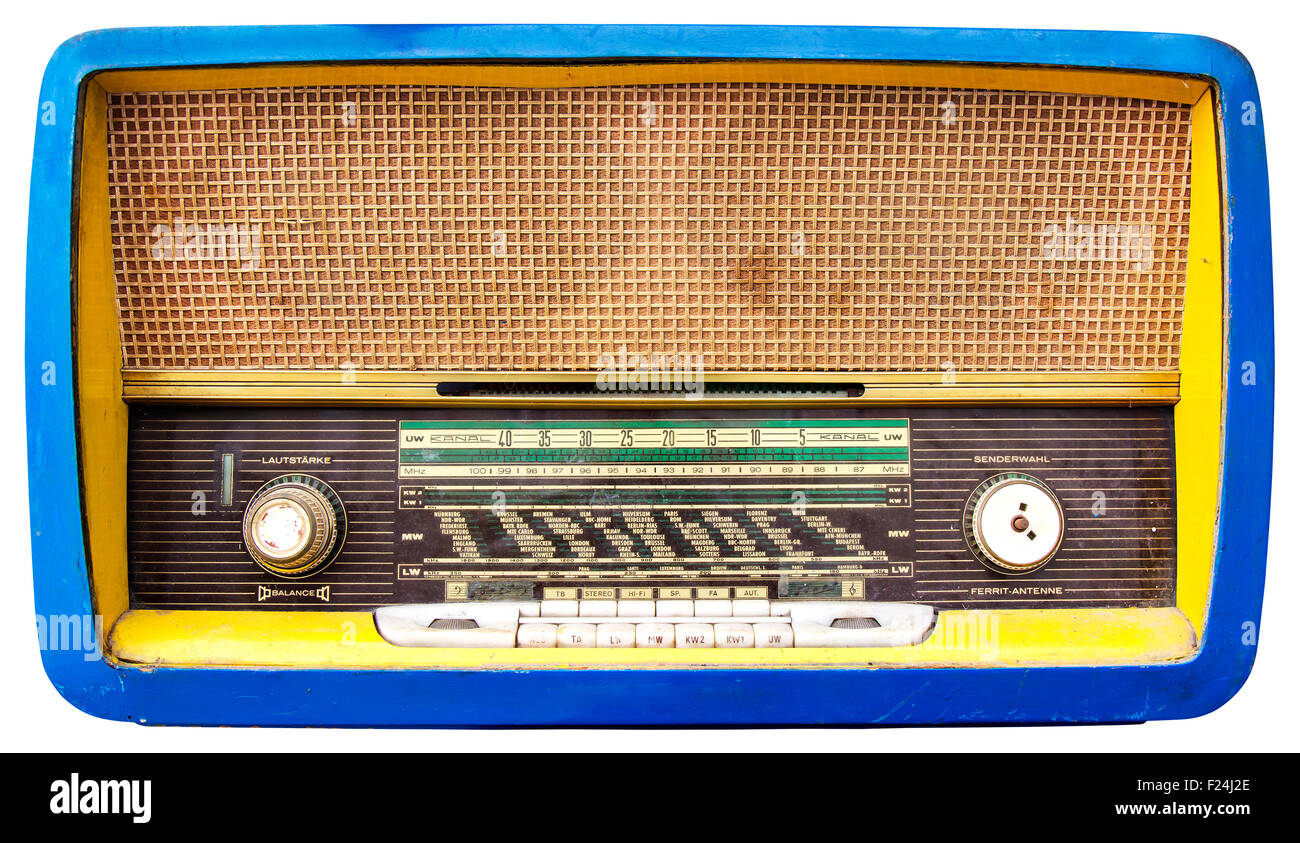 Vintage Old Wooden Tuner Radio Tuner Isolated on White Background with Clipping Path Stock Photo