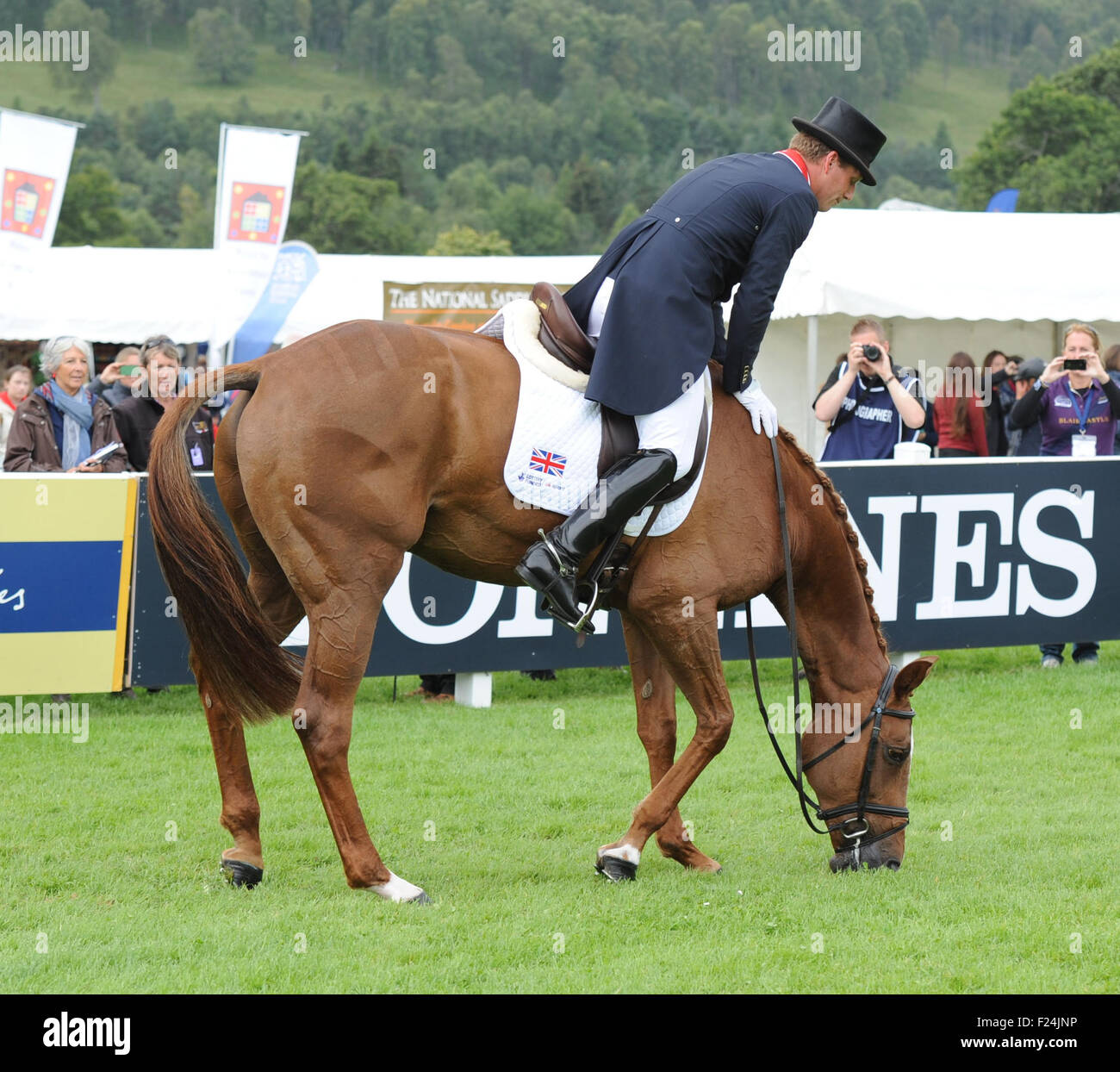 Blair Atholl, Scotland, UK. 11th September, 2015. Longines  FEI European Eventing Championships 2015, Blair Castle. Oliver Townend (GBR) riding Fenyas Elegance during the dressage phase.  © Julie Priestley Stock Photo