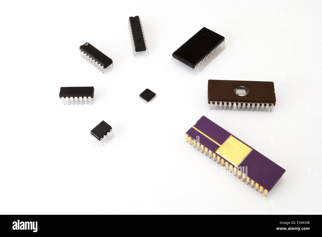 Various kinds of electronic chips on the white background Stock Photo