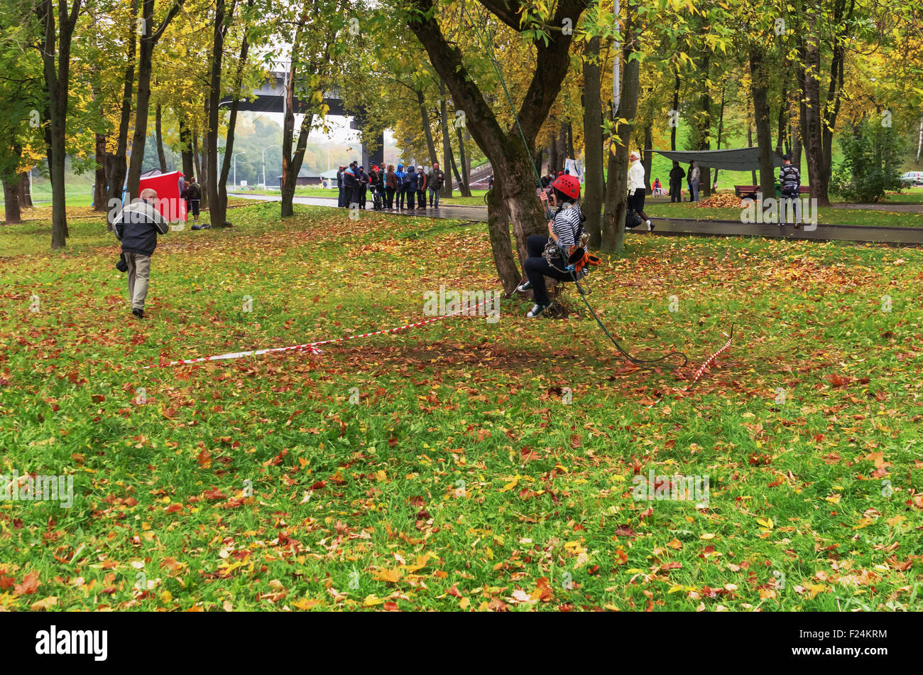 World Tourism Day.Sport tourism competition in park on the river Vitba