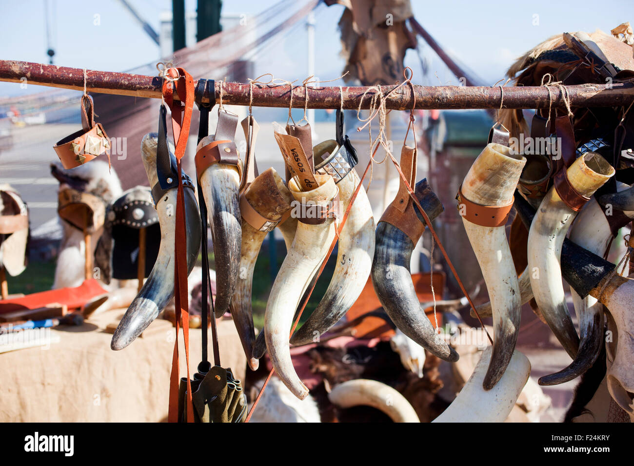 Horns of animal in a street market Stock Photo Alamy