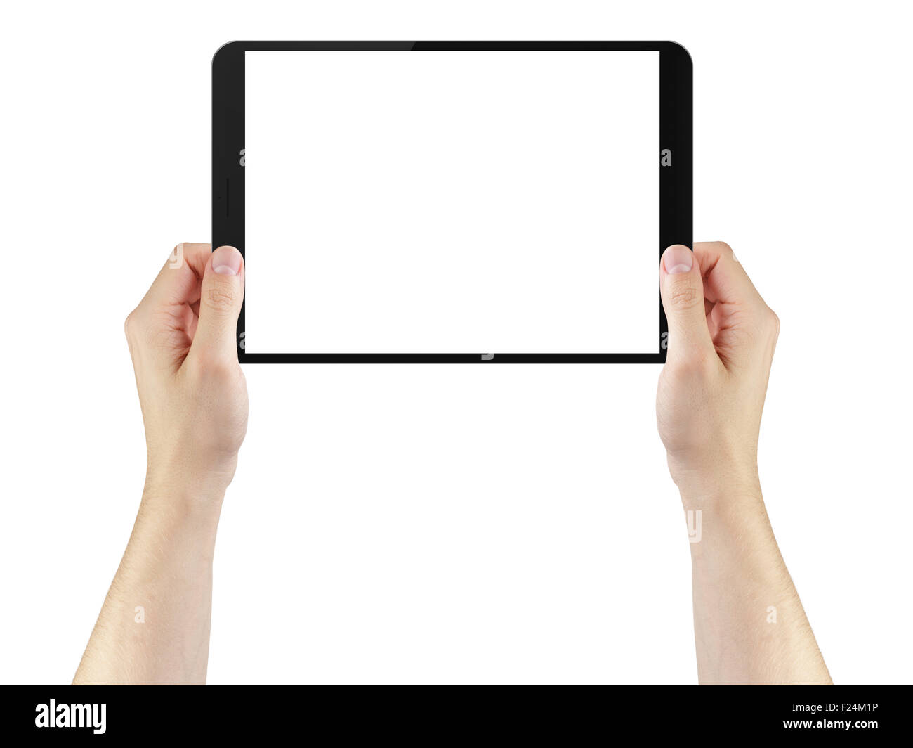 young man hands using tablet pc with blank screen Stock Photo - Alamy
