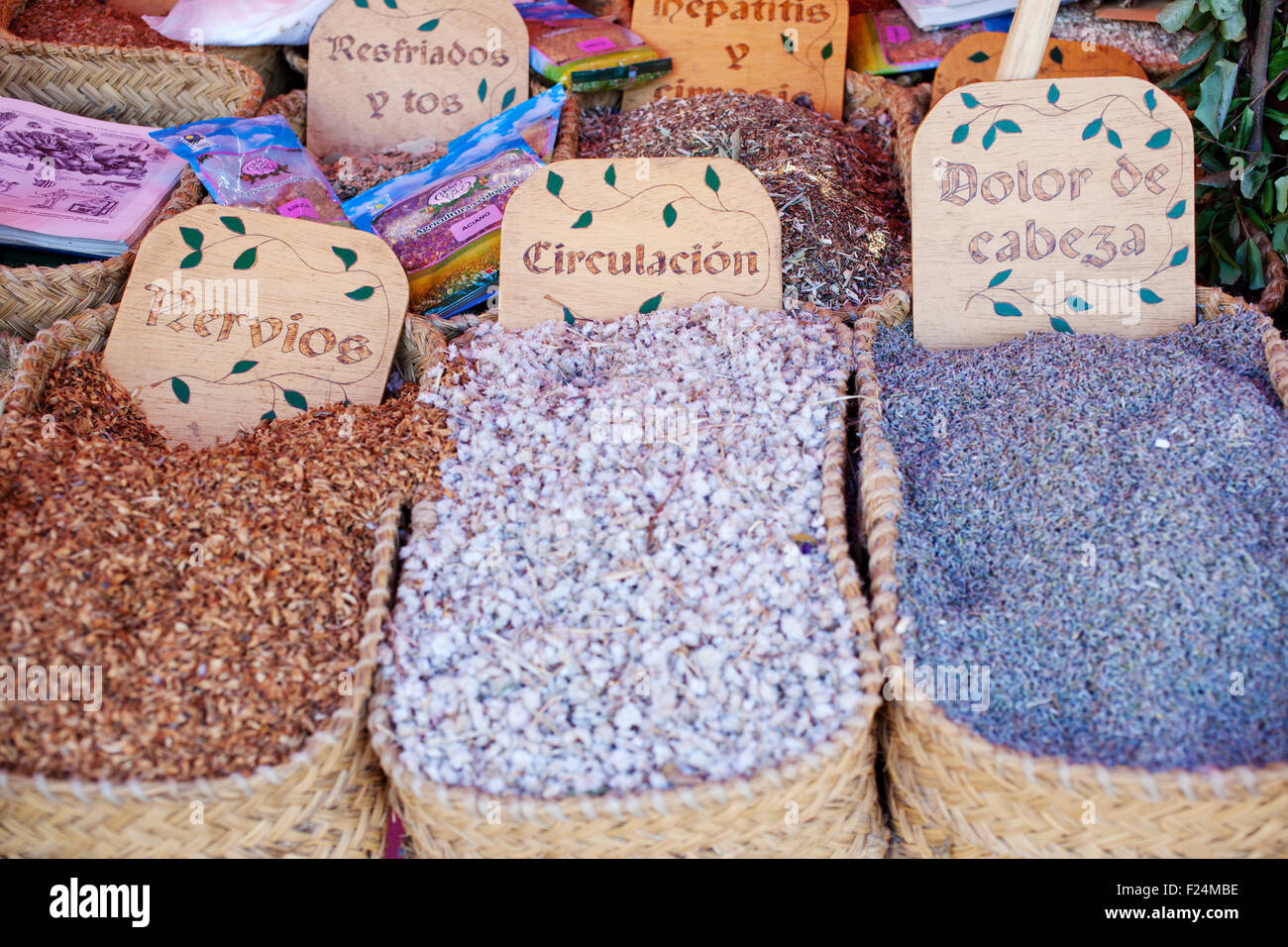 Photo of Herbs in wicker baskets Stock Photo Alamy