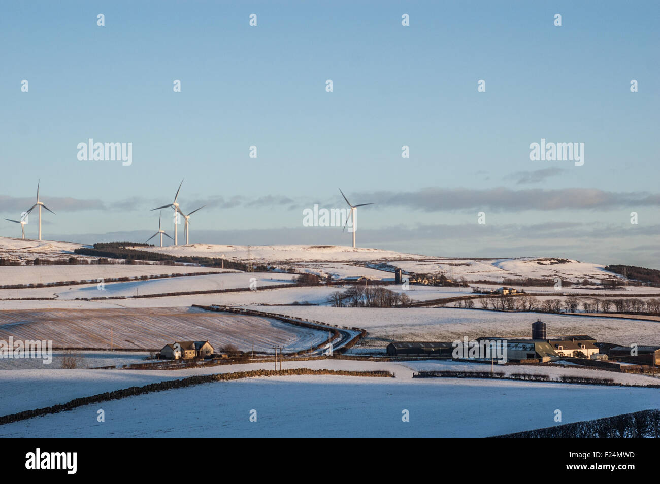 West Kilbride hills and windmills in the snow Stock Photo