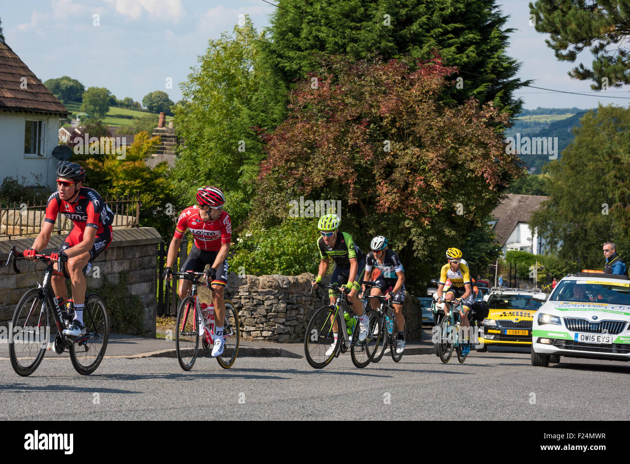 The break away group  on Stage 6 of the Tour of Britain 2015 Matlock Derbyshire UK Stock Photo