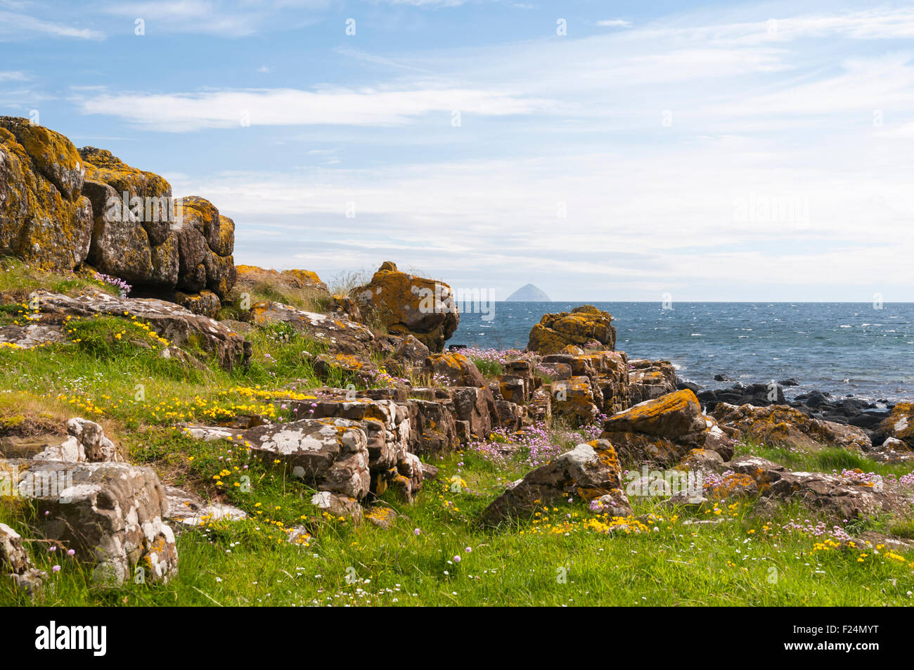 Looking from the Kildonan shoreline towards Ailsa Craig in the Firth of