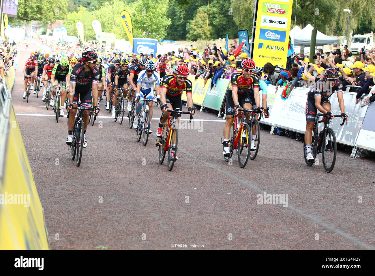 Stoke, UK. 11th Sep, 2015. Tour Of Britain Stage Six. Stoke to Nottingham. The main peloton arrived 45 minutes after the winner and were led into Nottingham by the Raleigh GAC and the Cult Energy Pro Cycling teams. © Action Plus Sports/Alamy Live News Stock Photo
