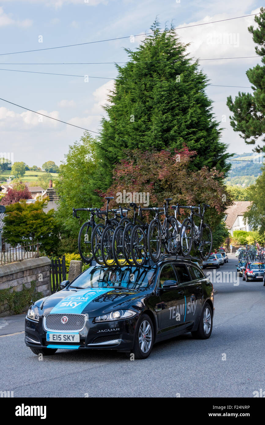 The British Team Sky support car  on Stage 6 of the Tour of Britain 2015 Matlock Derbyshire UK Stock Photo