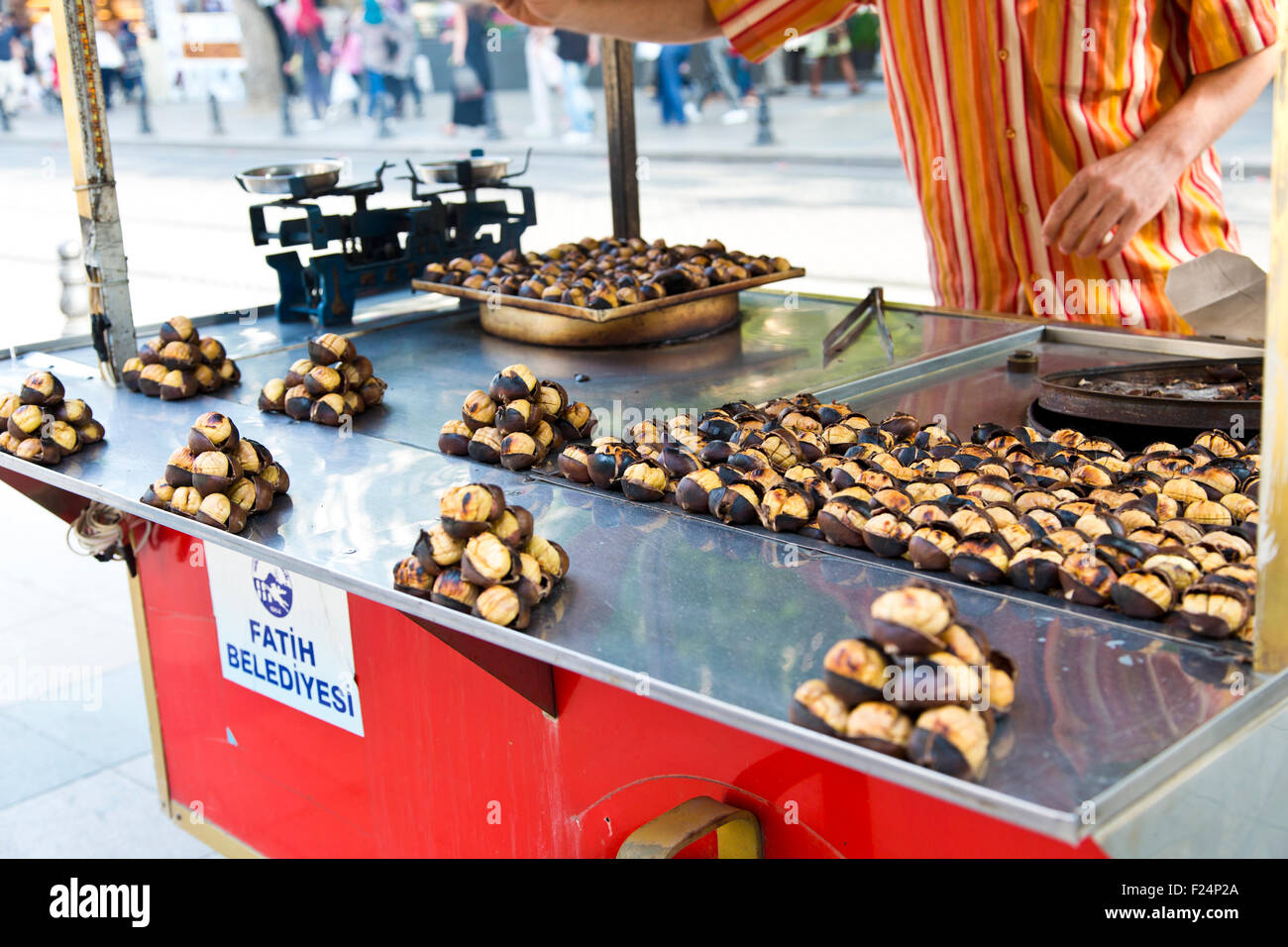 Grilled chestnuts for sale Stock Photo