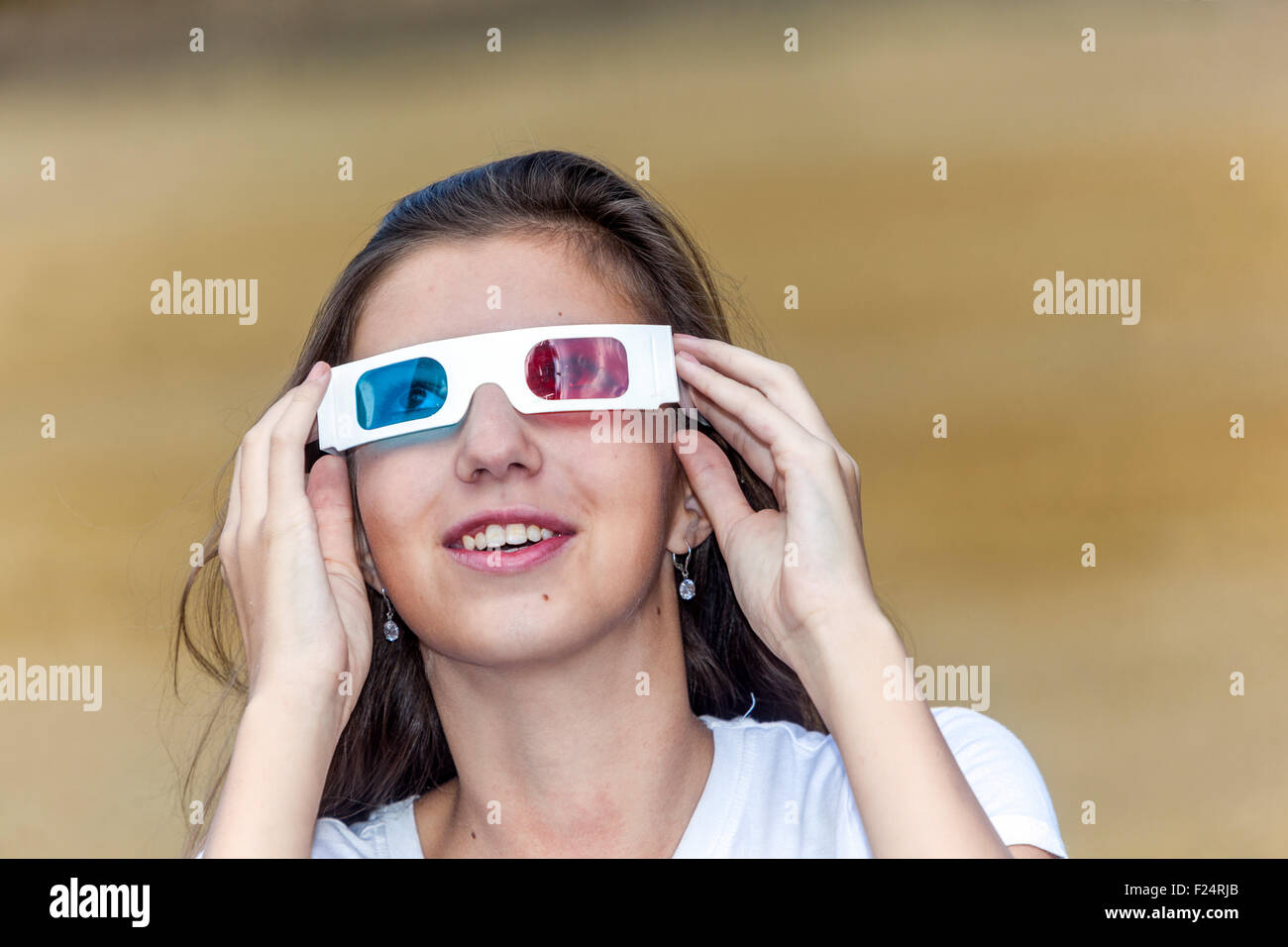 Young girl with 3D glasses Stock Photo