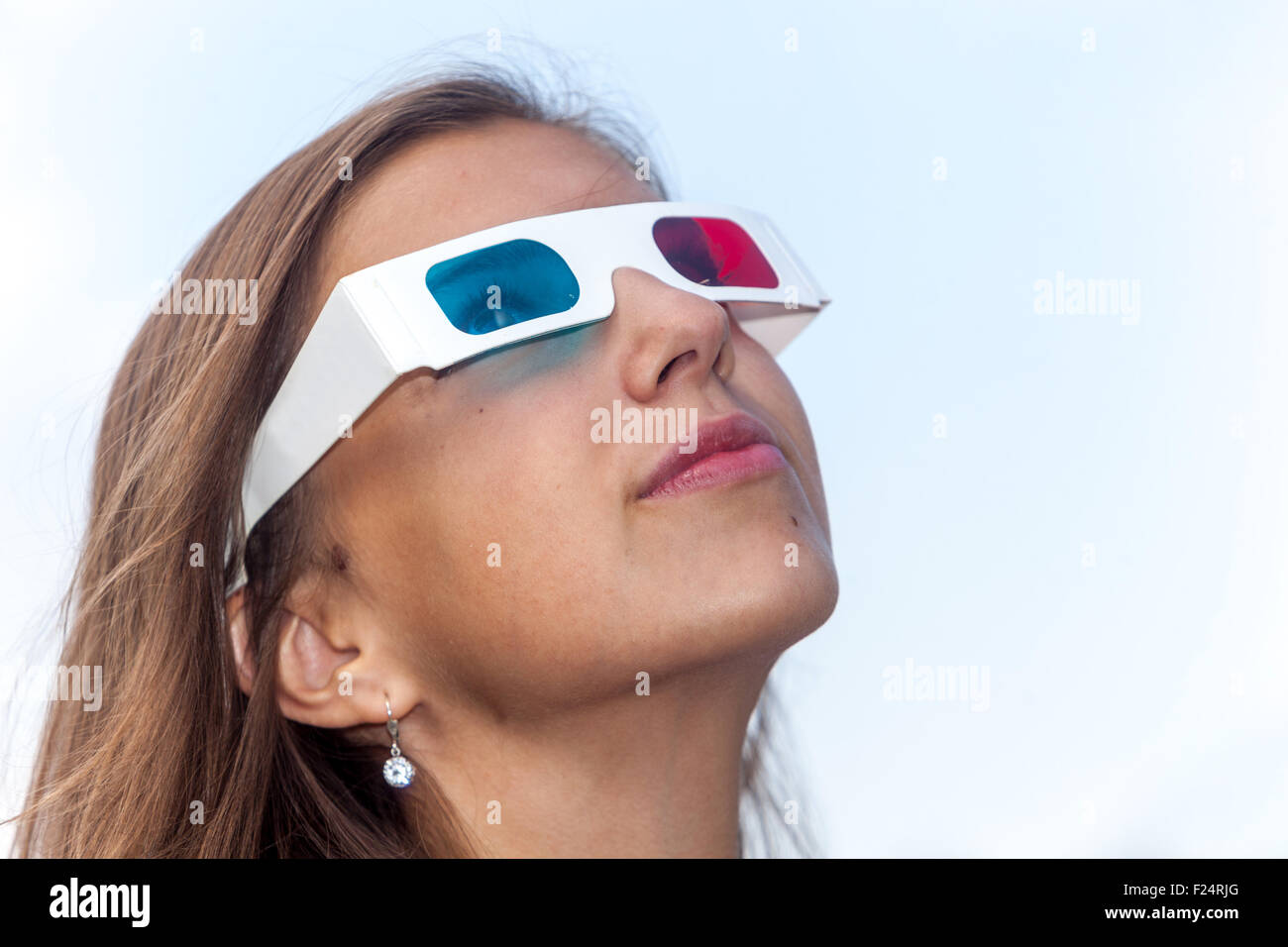 Young girl with 3D glasses teeneger lifestyle, 15-16 years old Stock Photo
