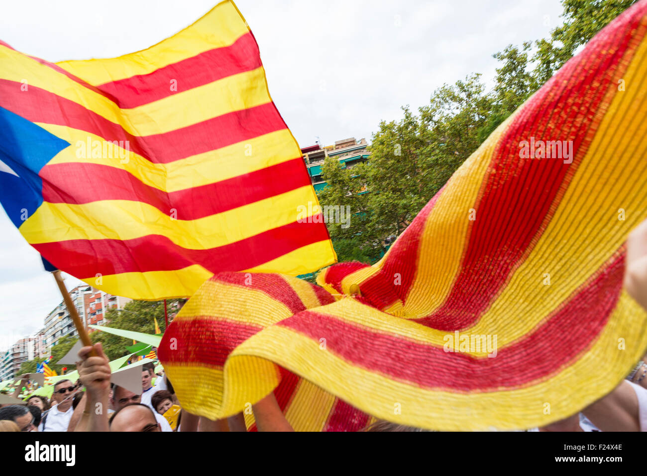 People at rally demanding independence for Catalonia (National Day of Catalonia). Stock Photo