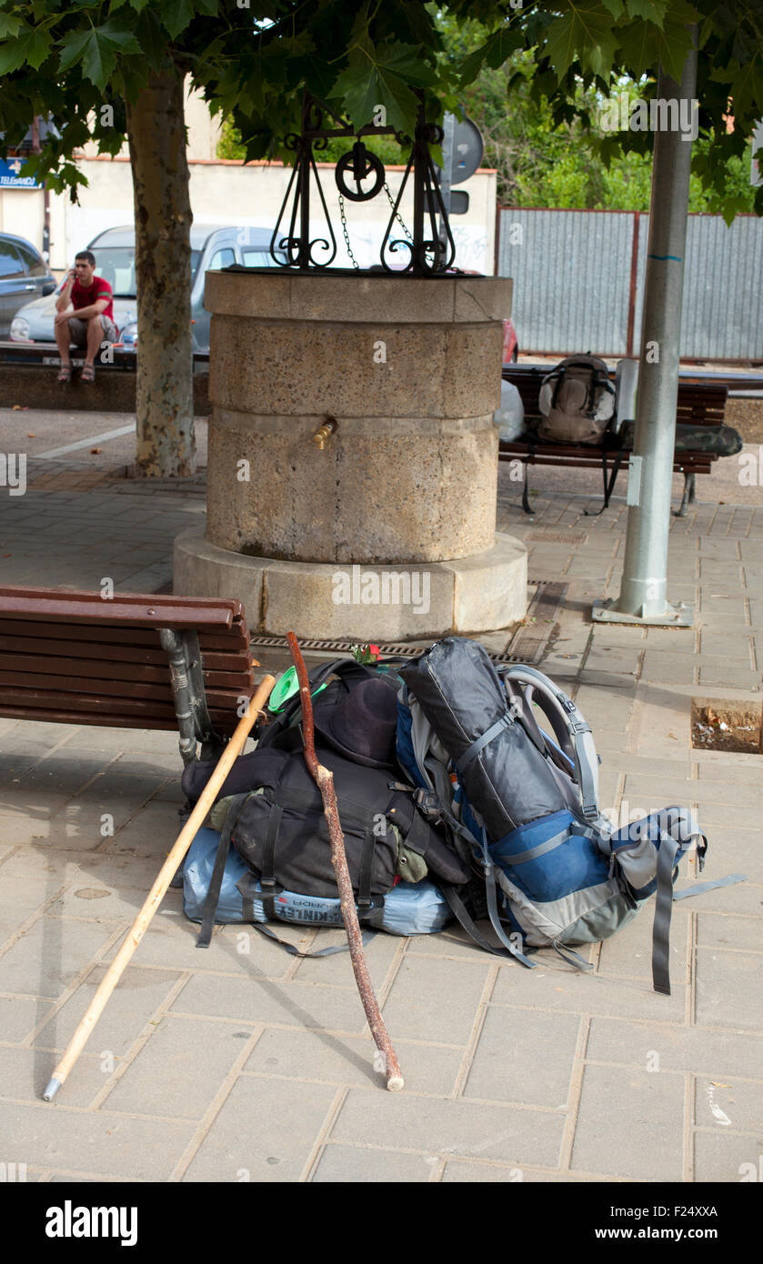 Backpacks, Way of St. James - Spain Stock Photo