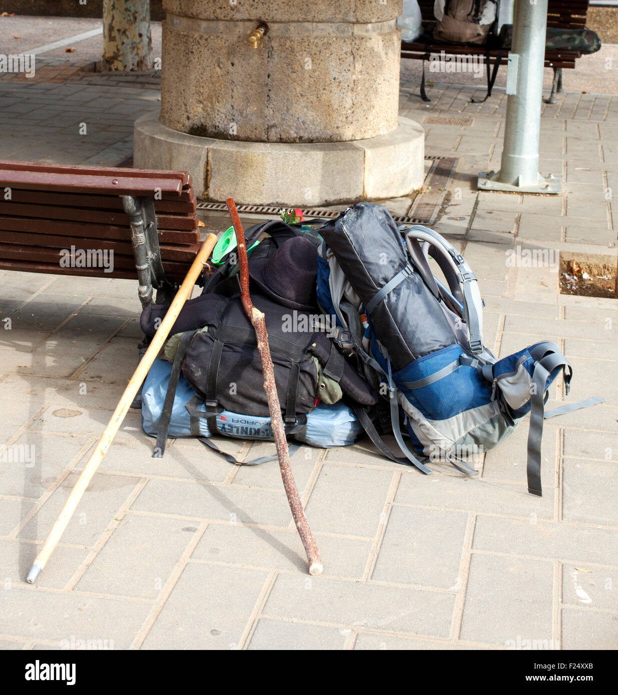 Backpacks, Way of St. James - Spain Stock Photo