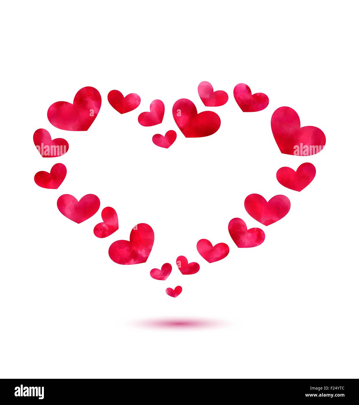 Pink painted watercolor hearts isolated on white background for Stock ...