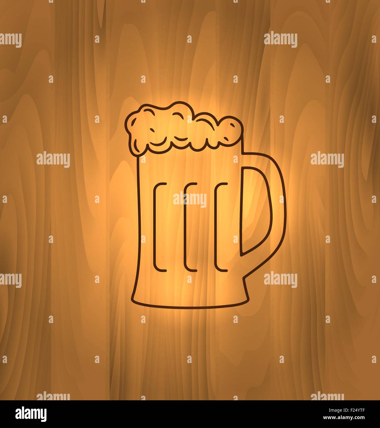 Two Wooden Mugs with Beer on wooden background Stock Vector