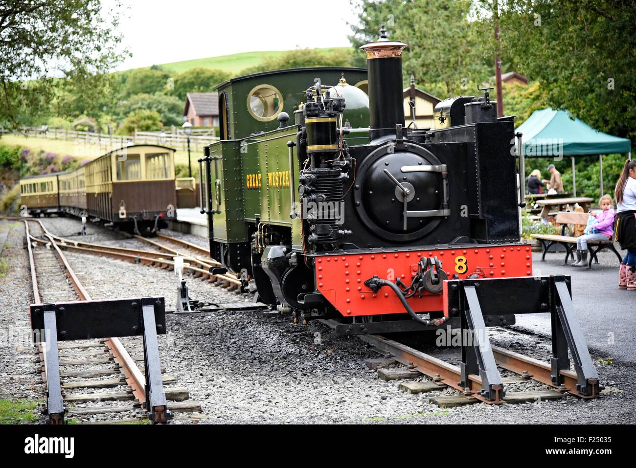 The Vale of Rheidol Railway (Welsh: Rheilffordd Cwm Rheidol) is a 1 ft 11 3⁄4 in (603 mm) narrow gauge heritage steam railway Stock Photo