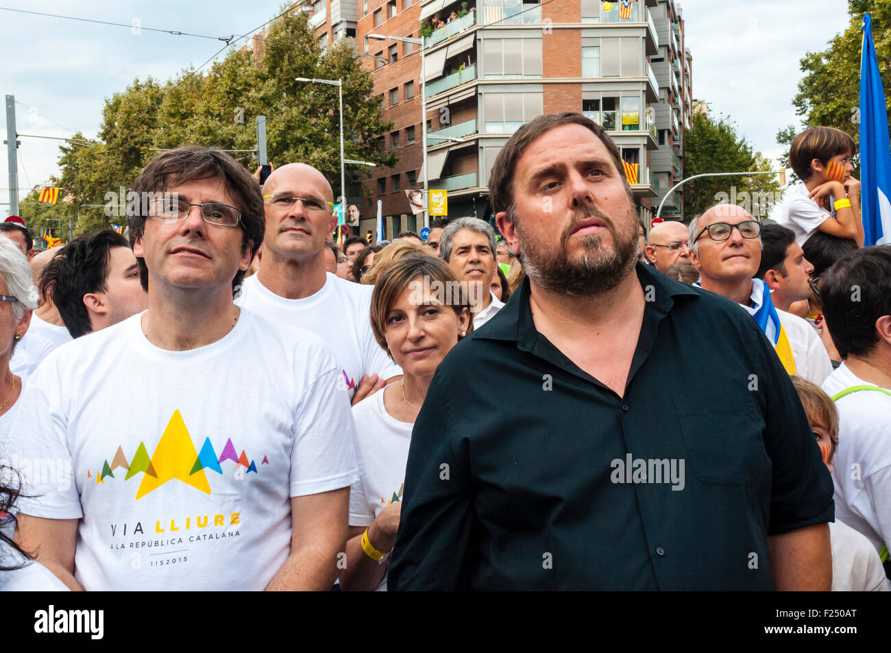Barcelona , Catalonia, Spain . 11th Sep, 2015. The candidates Junts pel Yes , Oriol Junqueras , Raul Romeva and Carme Forcadell, during the Via Lliure to the Catalan Republic , independence mobilization organized by the Catalan National Assemblea and Omnium Cultural in the national day catalonia. The independence demonstration convened hundreds of thousands of people in Barcelona Avenida Meridiana Credit:  Cisco Pelay / Alamy Live News Stock Photo