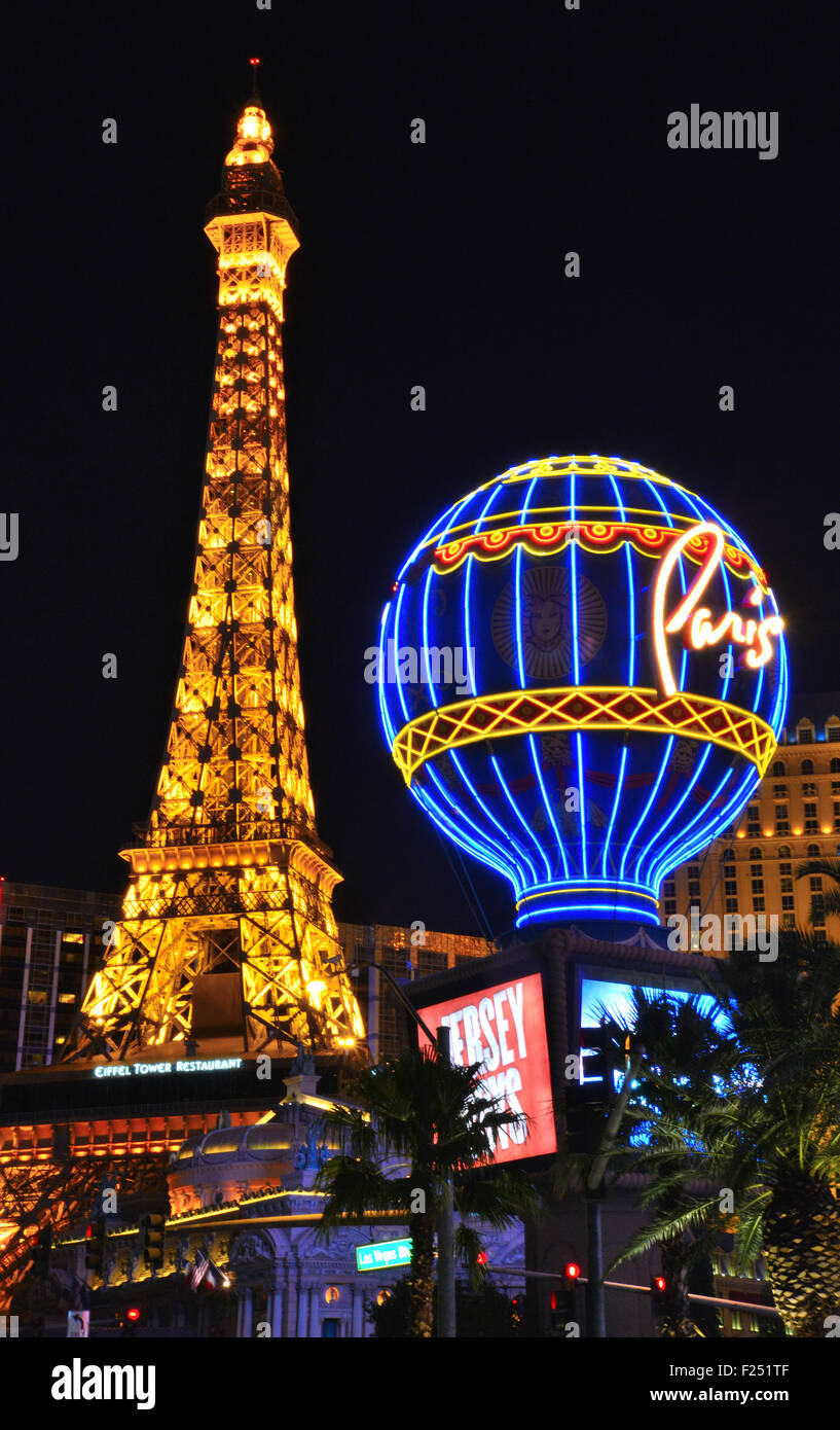 The Eiffel Tower replica at the Paris-Paris casino and hotel along the Vegas Strip in Las Vegas, Nevada Stock Photo