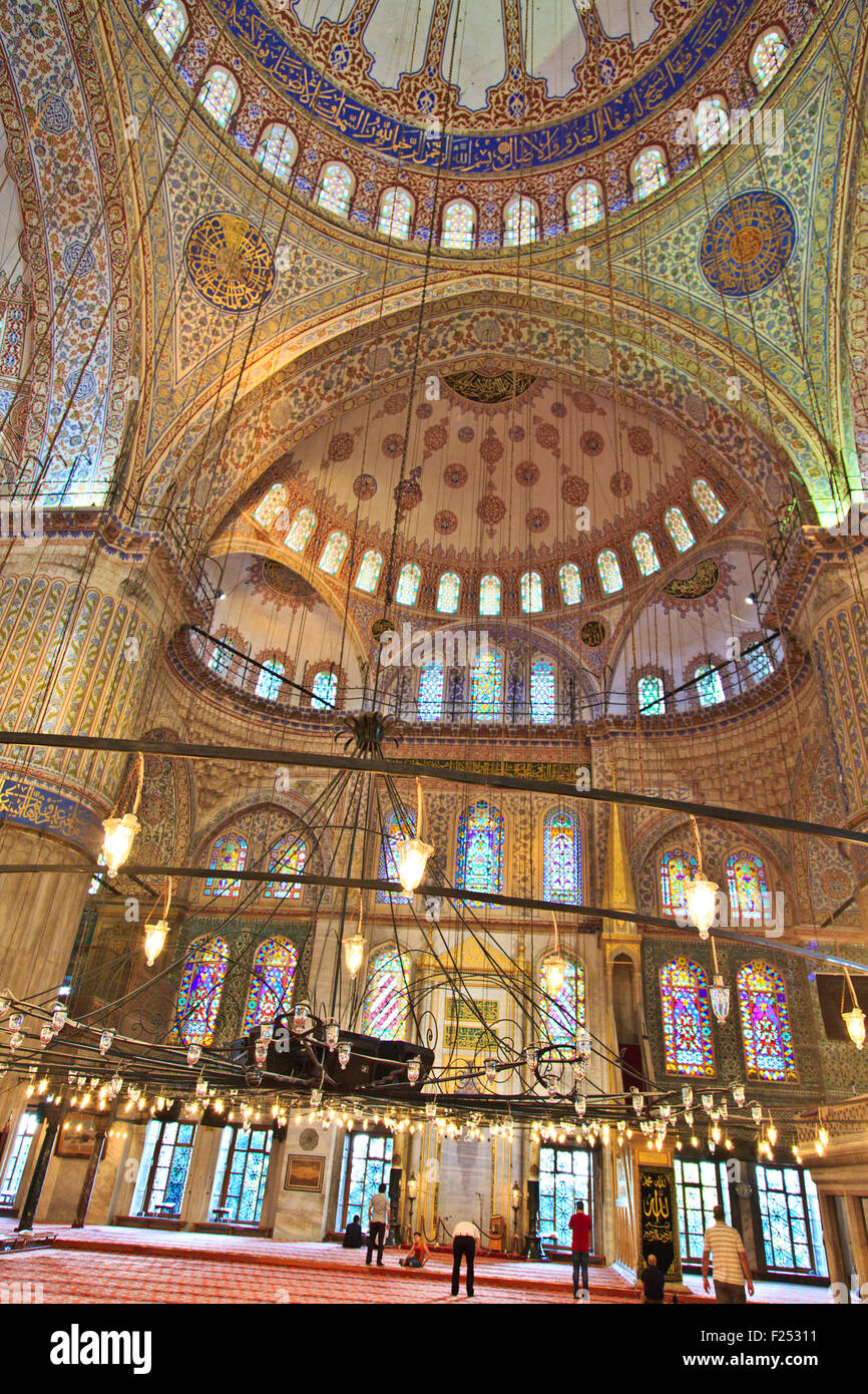 Blue mosque interior which is called Sultanahmet Stock Photo