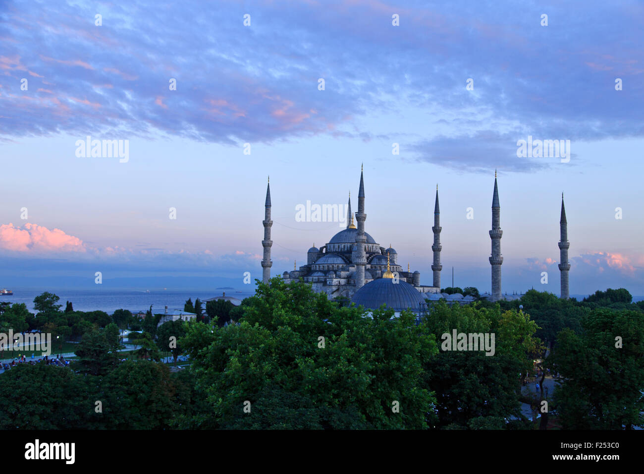 Blue mosque,also known as Sultanahmet mosque by the sunset prayer in ...