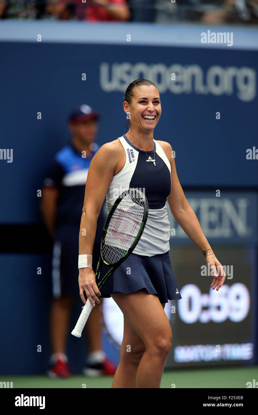 Flushing Meadows, New York, UK. 11th Sep, 2015. Flavia Penetta of Italy  after defeating Simona Halep of Romania in their semifinal match at the  U.S. Open in Flushing Meadows, New York on