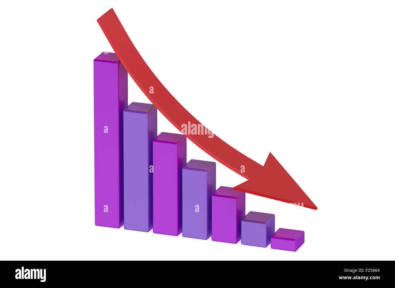 Falling Bar Chart With Arrow Isolated On White Background Stock Photo