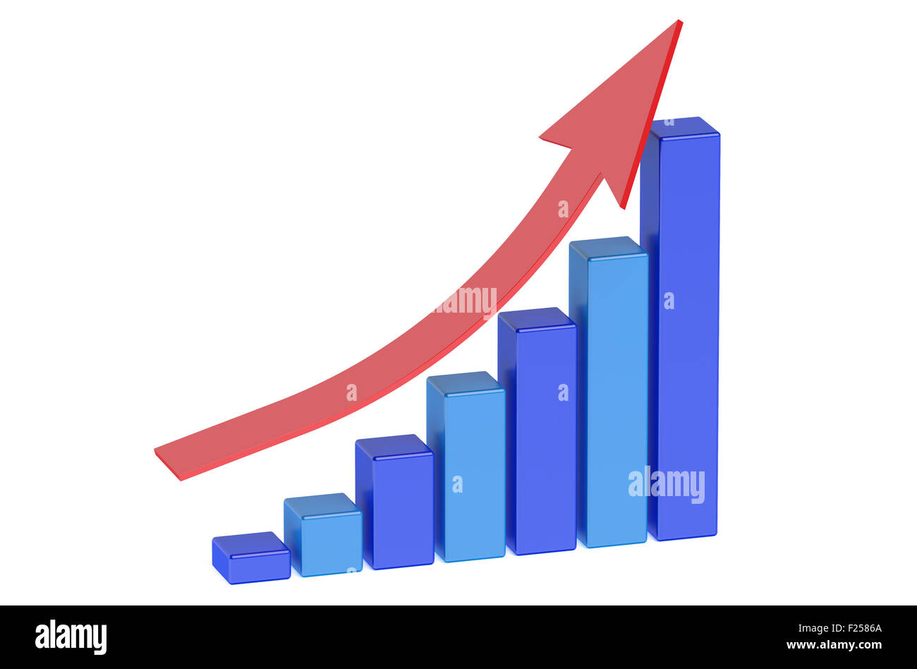 Growing bar chart with arrow isolated on white background Stock Photo