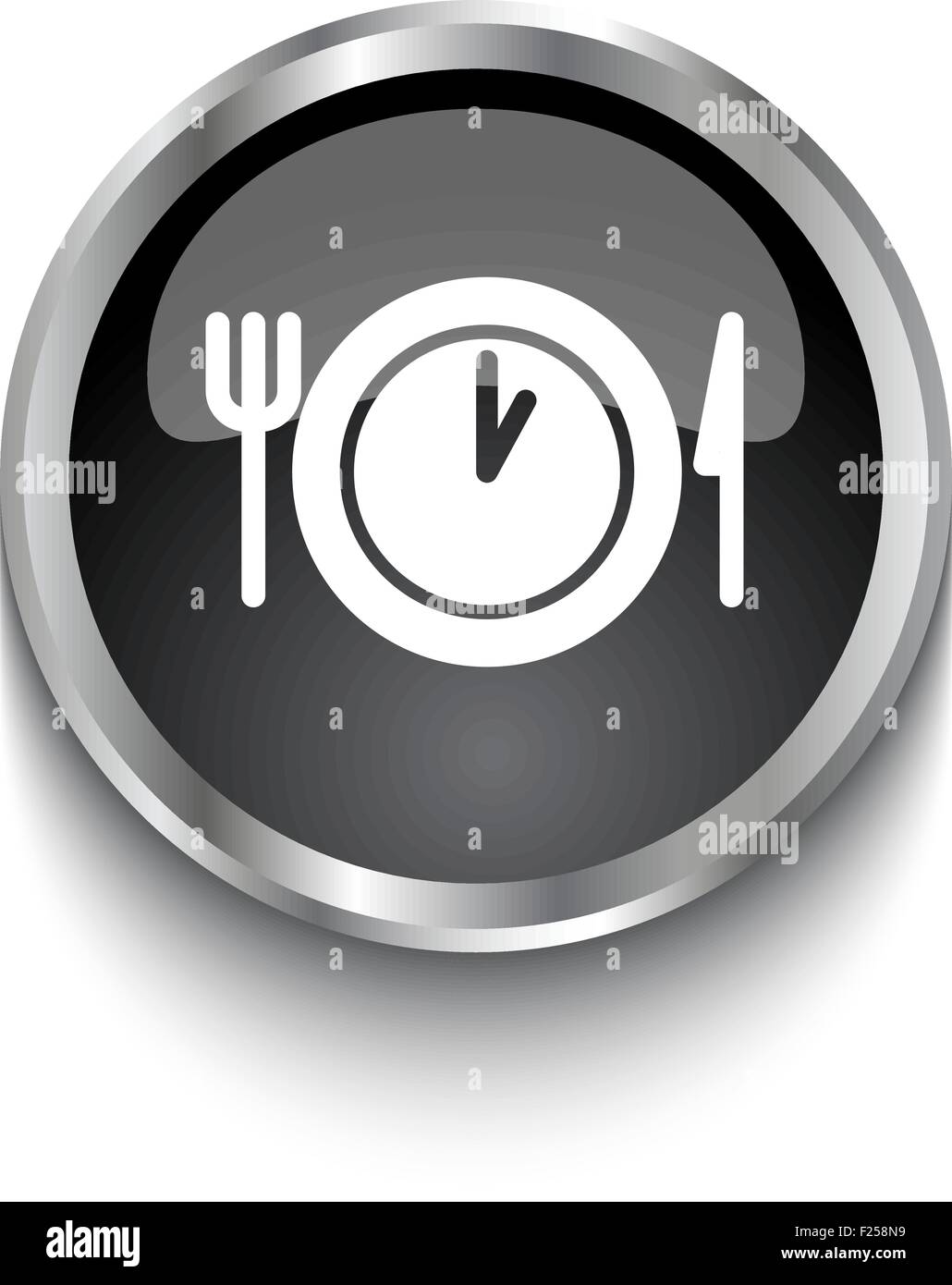 White Lunch Time Symbol On Black Glossy Web Button White Lunch Time Symbol On Black Glossy Web Button