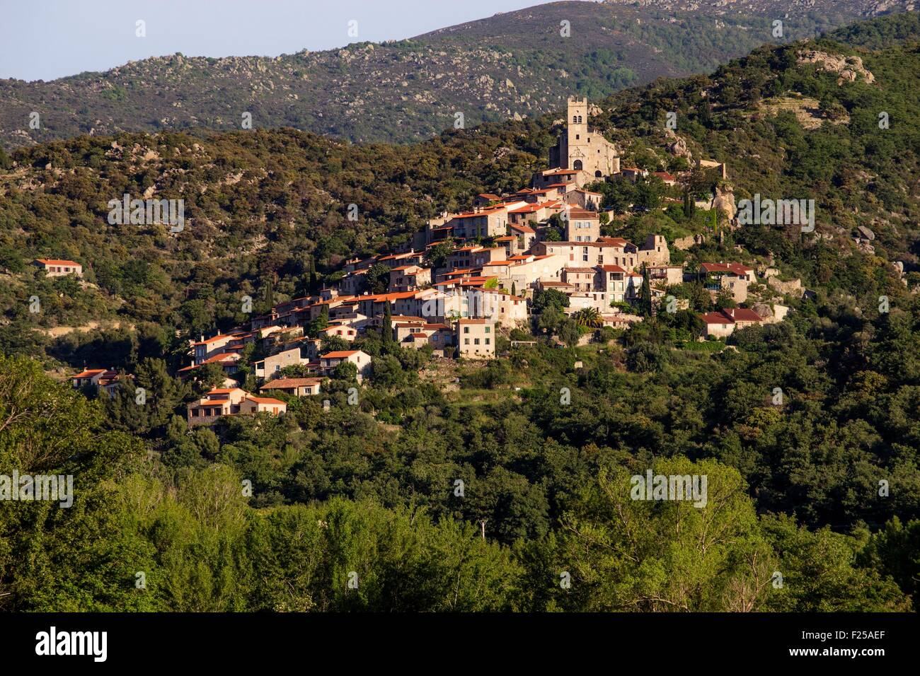 France, Pyrenees Orientales, Eus, labelled Les Plus Beaux Villages de France (The Most Beautiful Villages of France), Medieval village Stock Photo